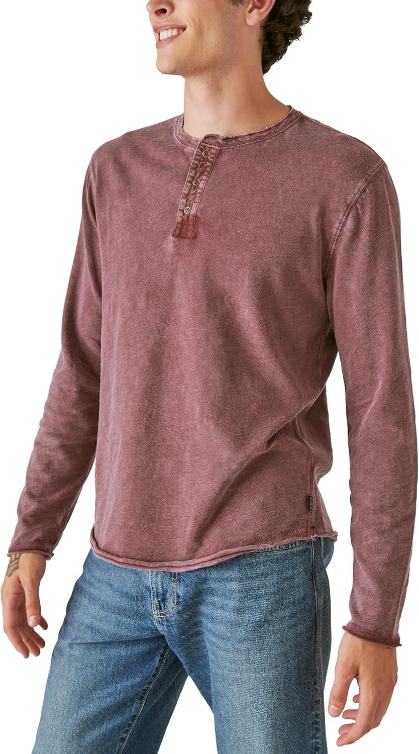 image:imageLucky Brand Mens Lucky Brand Mens Weekend Slub Jersey Jersey Long Sleeve HenleyMaroon Banner