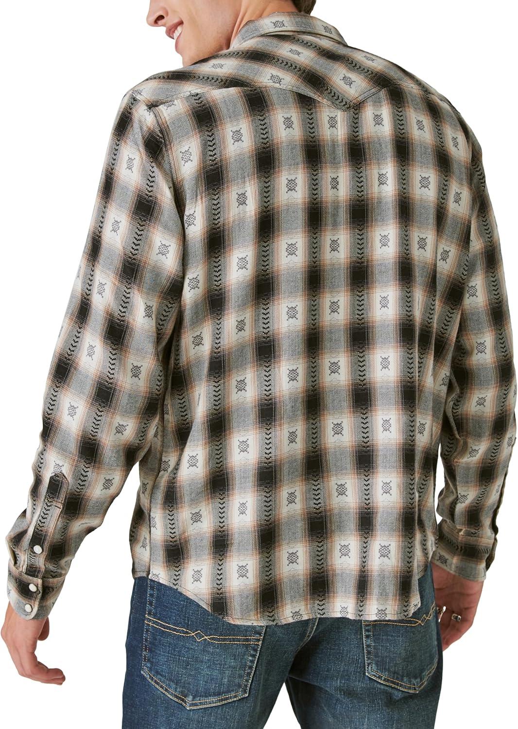 image:imageLucky Brand Mens Plaid Dobby Western Long Sleeve ShirtBlack Dobby Plaid
