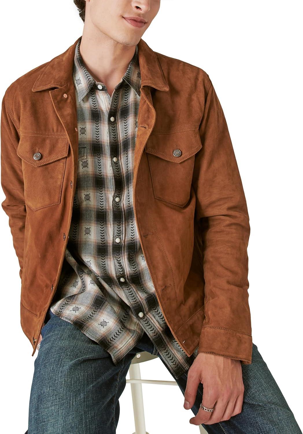 image:imageLucky Brand Mens Plaid Dobby Western Long Sleeve ShirtBlack Dobby Plaid