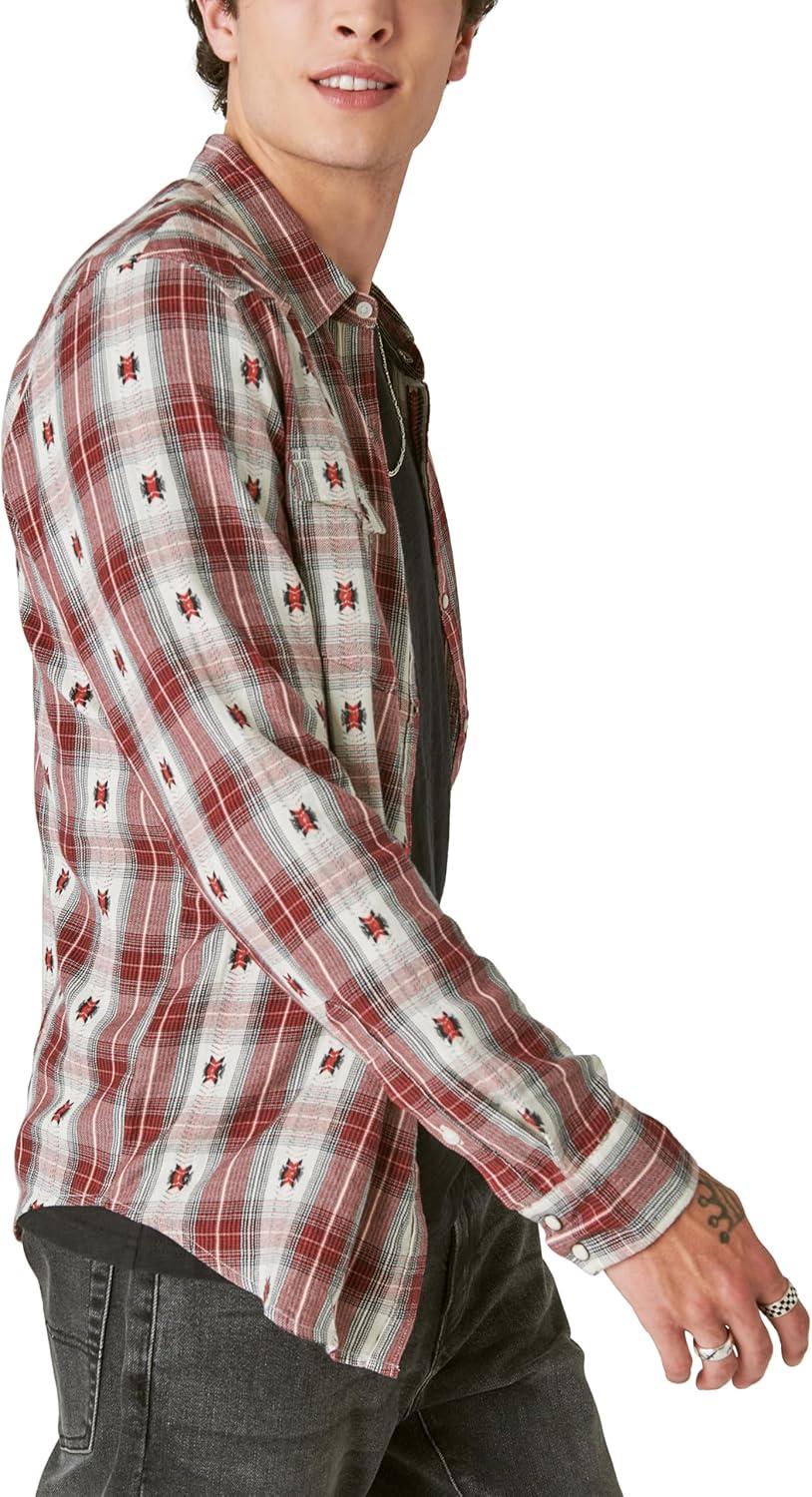 image:imageLucky Brand Mens Plaid Dobby Western Long Sleeve ShirtRed Dobby Plaid