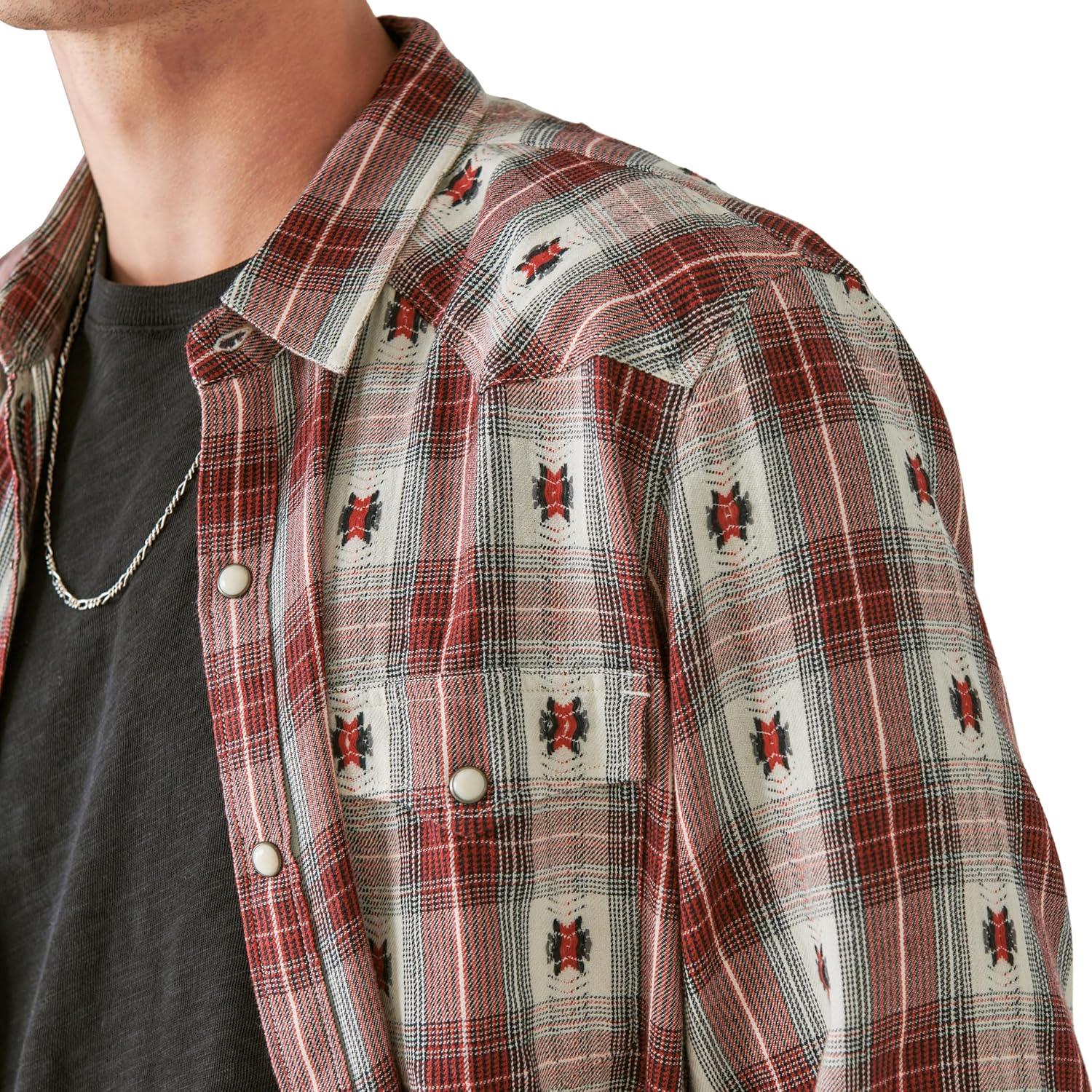 image:imageLucky Brand Mens Plaid Dobby Western Long Sleeve ShirtRed Dobby Plaid