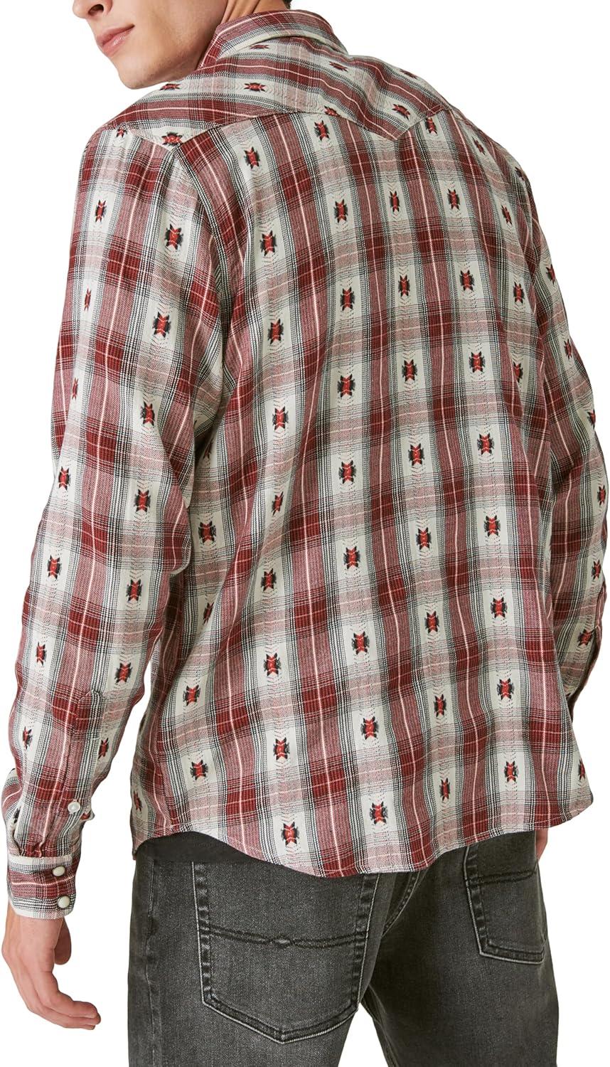 image:imageLucky Brand Mens Plaid Dobby Western Long Sleeve ShirtRed Dobby Plaid