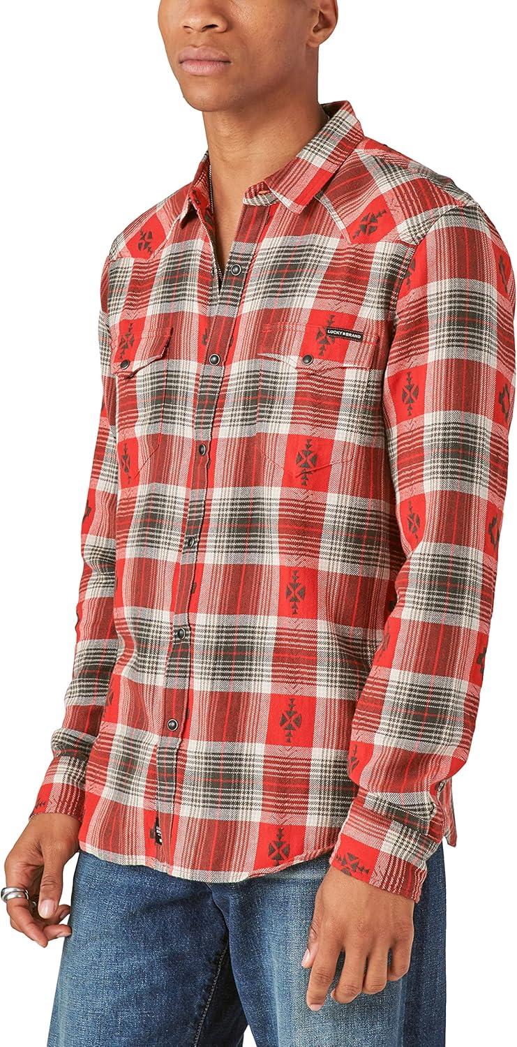 image:imageLucky Brand Mens Plaid Dobby Western Long Sleeve ShirtRed Plaid
