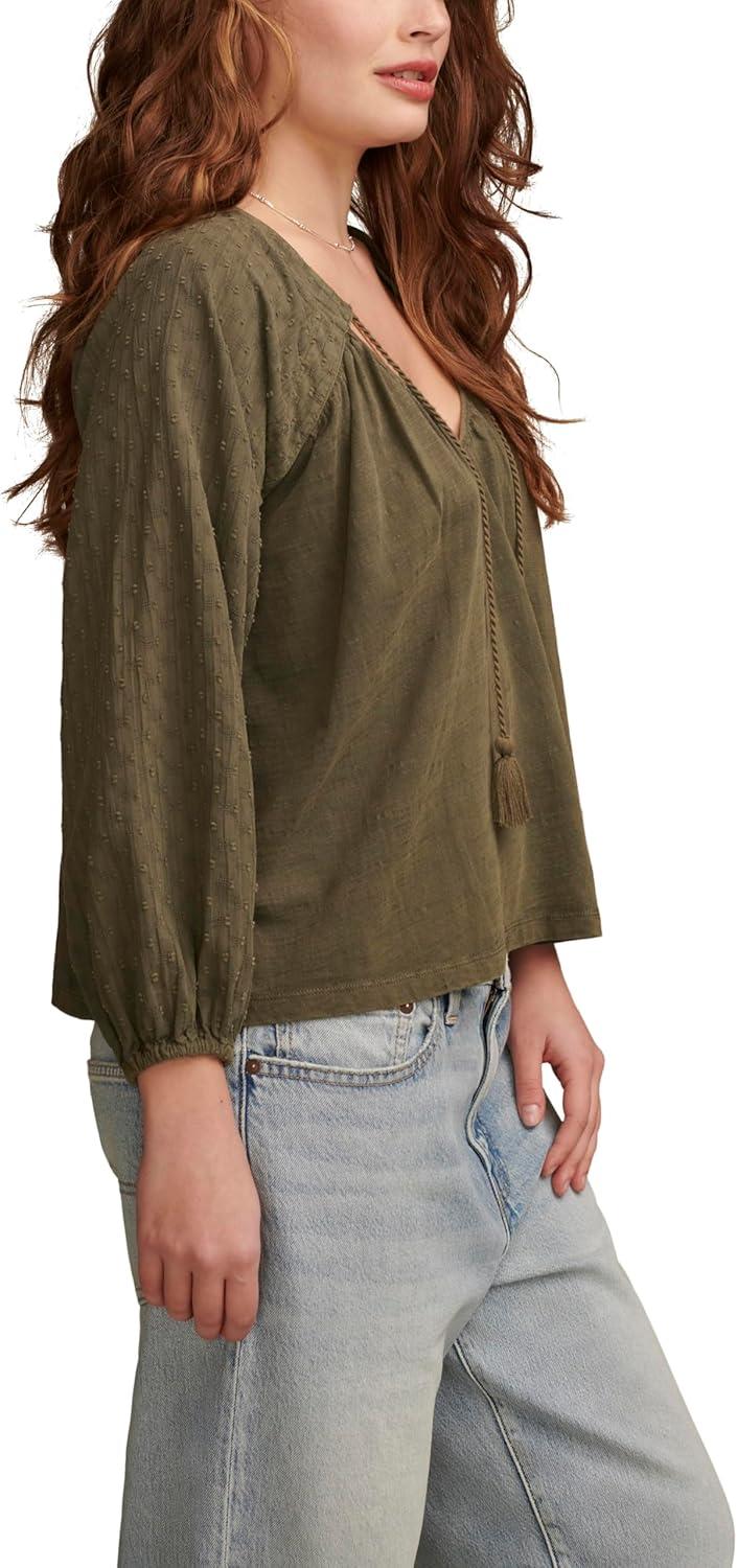 image:imageLucky Brand Womens Womens Knit Mix Peasant BlouseDusty Olive