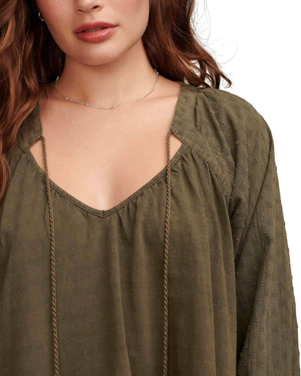image:imageLucky Brand Womens Womens Knit Mix Peasant BlouseDusty Olive