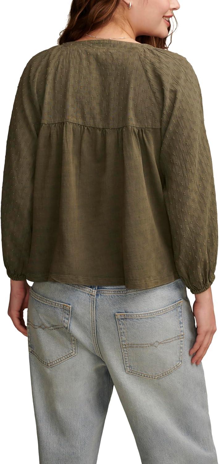 image:imageLucky Brand Womens Womens Knit Mix Peasant BlouseDusty Olive