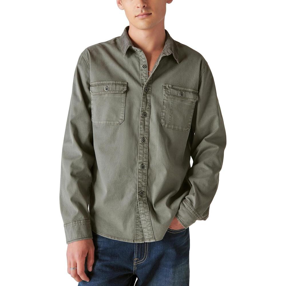 image:imageLucky Brand Mens Corduroy Collar Washed Long Sleeve ShirtCastor Gray