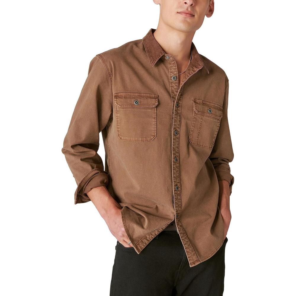 image:imageLucky Brand Mens Corduroy Collar Washed Long Sleeve ShirtCoffee Liqueur