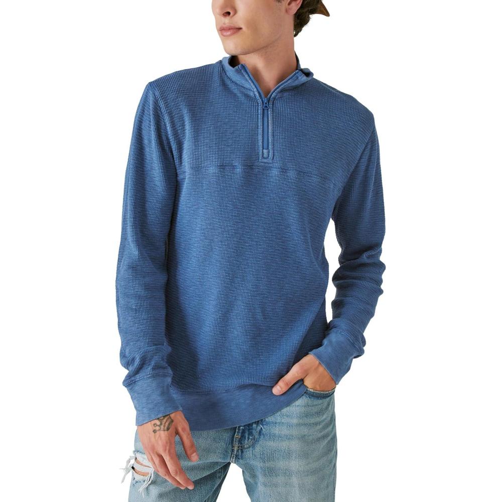 image:imageLucky Brand Mens Garment Dye Thermal Mock Half ZipTrue Navy