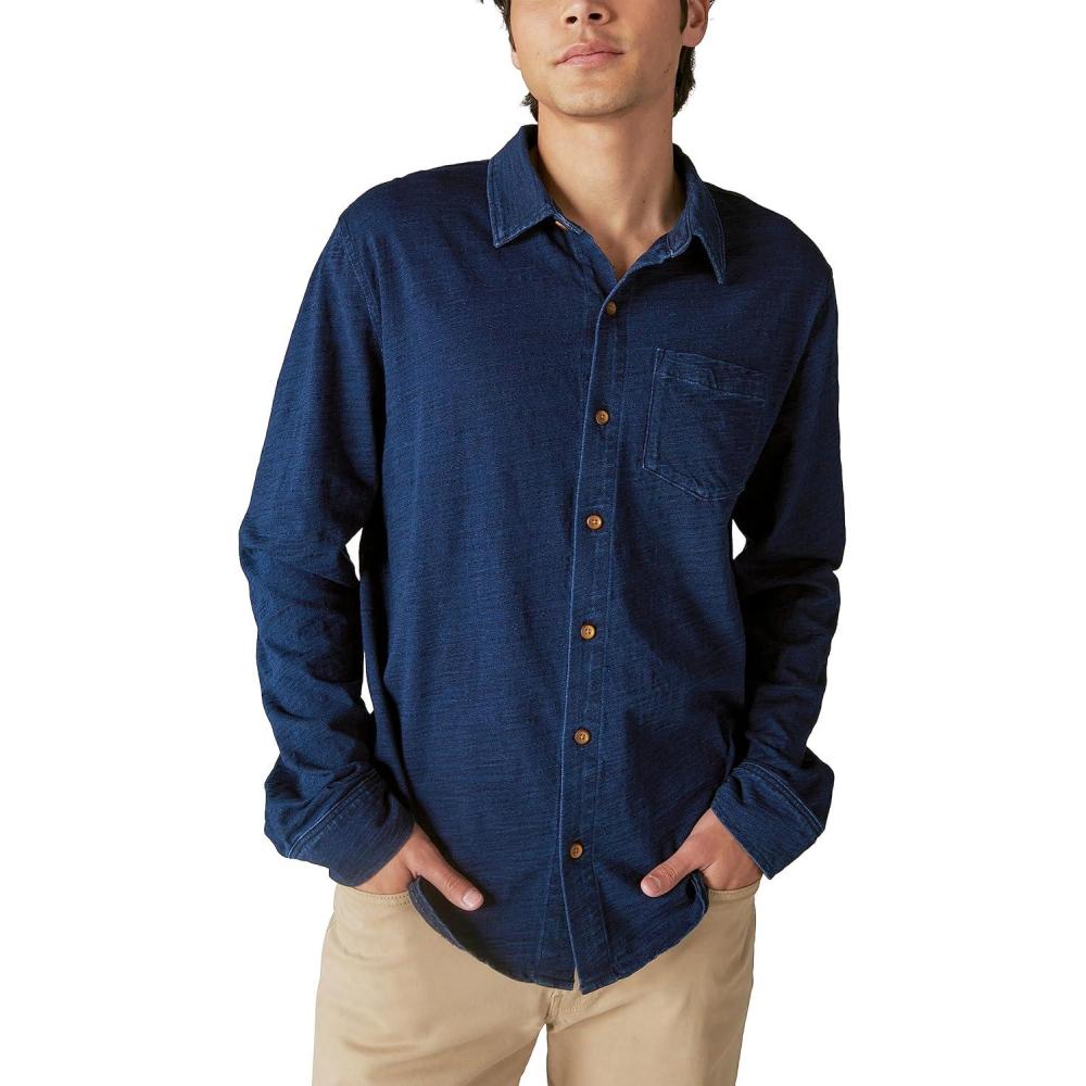 image:imageLucky Brand Mens Lucky Brand Mens Indigo Knit Button Down ShirtIndigo