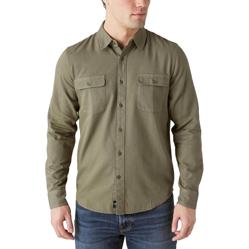 image:imageLucky Brand Mens Lucky Brand Mens Livedin Long Sleeve Utility ShirtDeep Lichen Green