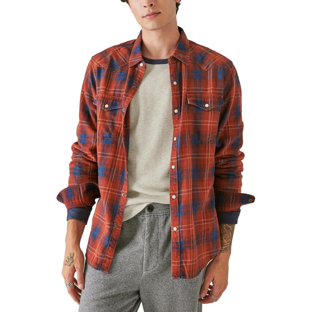 image:imageLucky Brand Mens Lucky Brand Mens Plaid Indigo Western Long Sleeve ShirtRed Plaid