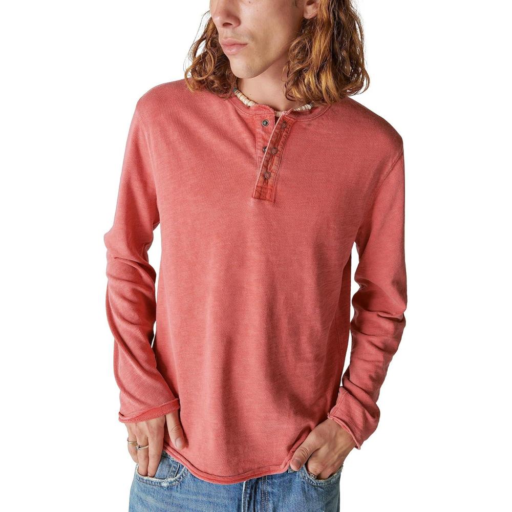 image:imageLucky Brand Mens Lucky Brand Mens Weekend Slub Jersey Jersey Long Sleeve HenleyCardinal