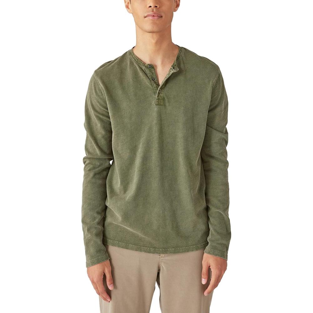 image:imageLucky Brand Mens Lucky Brand Mens Weekend Slub Jersey Jersey Long Sleeve HenleyRifle Green