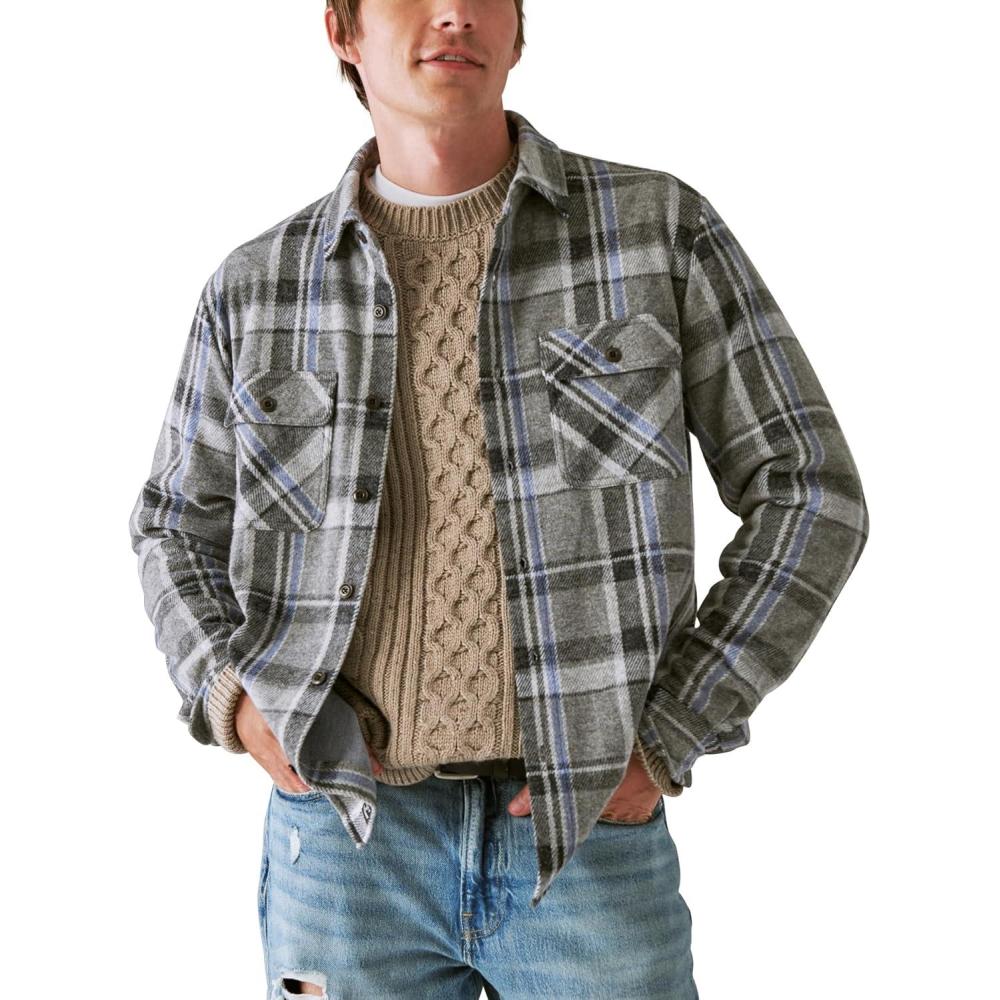 image:imageLucky Brand Mens Plaid Brushed Knit Long Sleeve ShirtGrey Multi Plaid