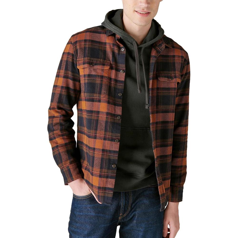 image:imageLucky Brand Mens Plaid Cloud Soft Long Sleeve FlannelNavyOrange