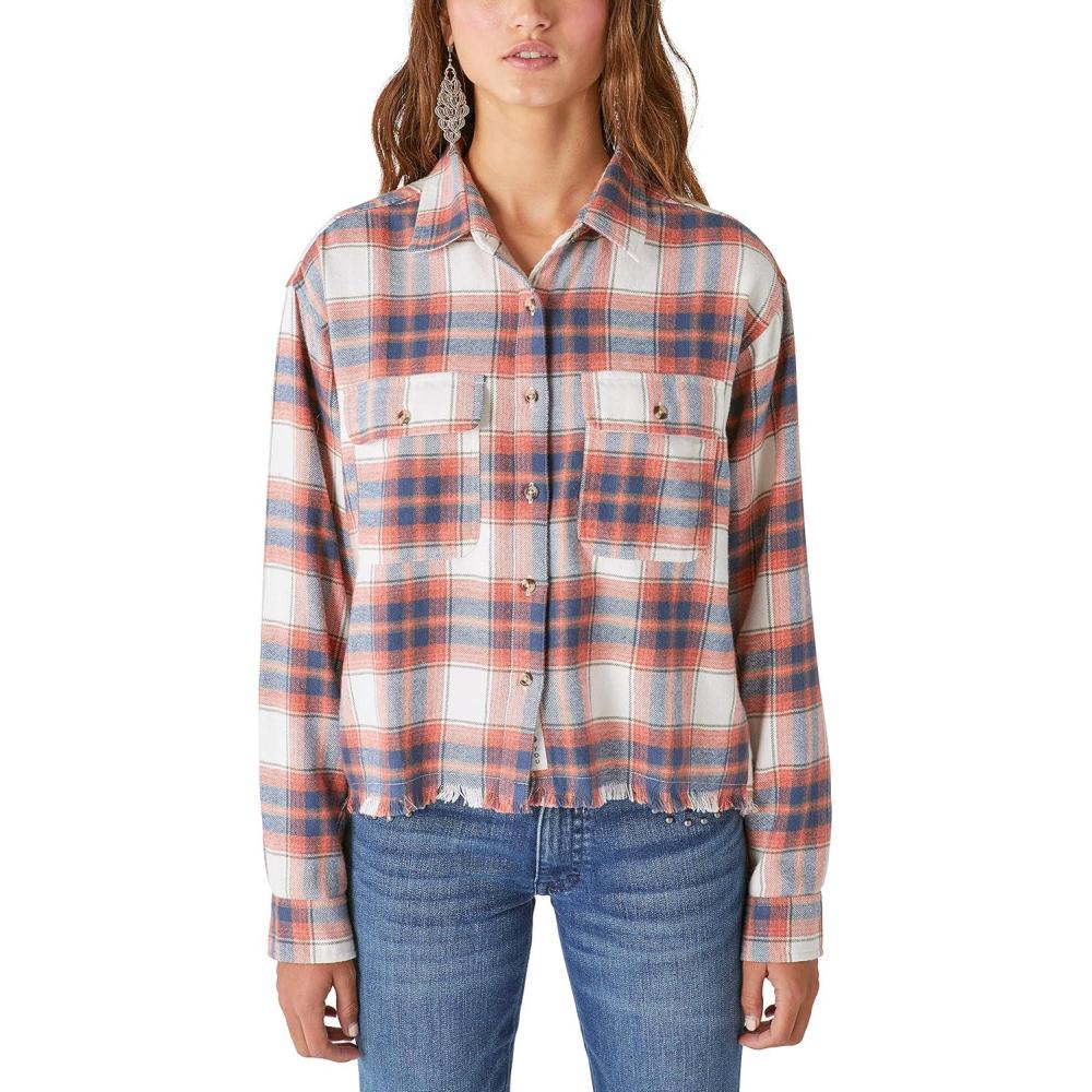 image:imageLucky Brand Mens Plaid Dobby Western Long Sleeve ShirtCream Plaid