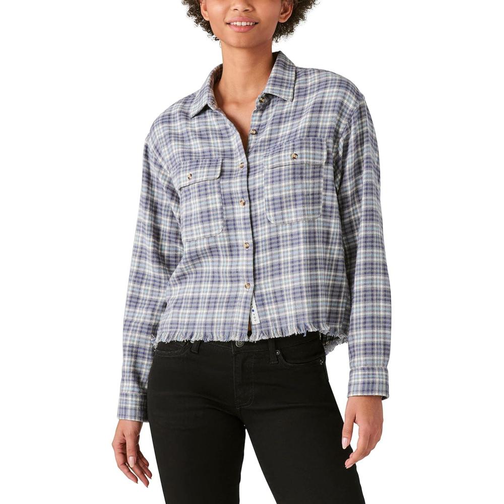 image:imageLucky Brand Mens Plaid Dobby Western Long Sleeve ShirtGrey Plaid