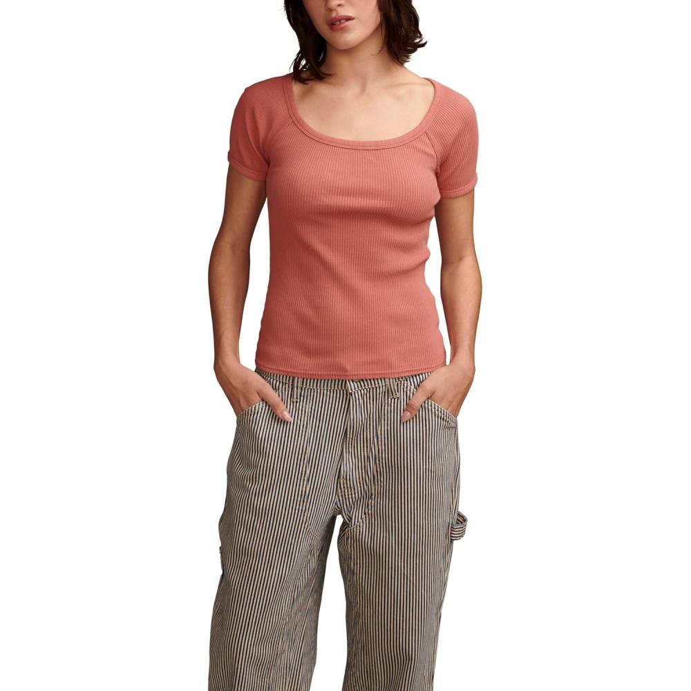 image:imageLucky Brand Womens Lucky Brand Womens Short Sleeve Rib Knit TopDusty Cedar
