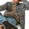 Lucky Brand Men’s Plaid Brushed Knit Long Sleeve Shirt(Grey Multi Plaid)