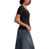 Lucky Brand Womens Lucky Brand Women’s Short Sleeve Rib Knit Top(Jet Black)
