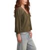 Lucky Brand Womens Women’s Knit Mix Peasant Blouse(Dusty Olive)