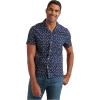 Lucky Brand Mens Short Sleeve Button Up One Pocket San Gabriel Shirt(Navy Blue Print)