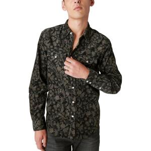 Lucky Brand Mens Lucky Brand Men’s Corduroy Printed Western Long Sleeve Shirt(Black Multi)