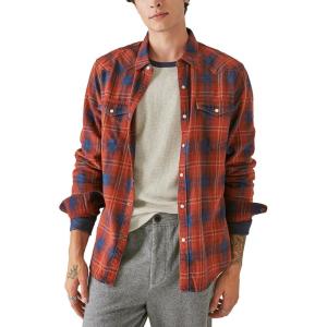 Lucky Brand Mens Lucky Brand Men’s Plaid Indigo Western Long Sleeve Shirt(Red Plaid)