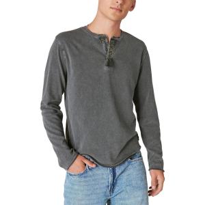 Lucky Brand Mens Lucky Brand Men’s Weekend Slub Jersey Jersey Long Sleeve Henley(Jet Black)