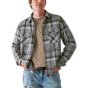 Lucky Brand Men’s Plaid Brushed Knit Long Sleeve Shirt(Grey Multi Plaid)