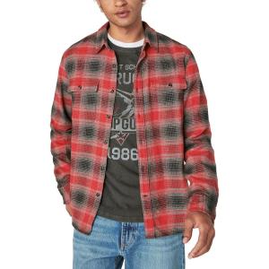 Lucky Brand Mens Plaid Cloud Soft Long Sleeve Flannel(Red Charcoal)