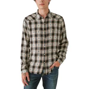 Lucky Brand Men’s Plaid Dobby Western Long Sleeve Shirt(Black Dobby Plaid)