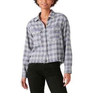 Lucky Brand Men’s Plaid Dobby Western Long Sleeve Shirt(Grey Plaid)