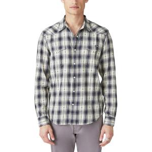 Lucky Brand Men’s Plaid Dobby Western Long Sleeve Shirt(White/Black Plaid)