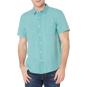 Lucky Brand Mens Short Sleeve Button Up One Pocket San Gabriel Shirt(Agate Green)
