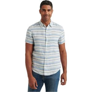Lucky Brand Mens Short Sleeve Button Up One Pocket San Gabriel Shirt(Blue/White Stripe)