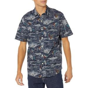Lucky Brand Mens Short Sleeve Button Up One Pocket San Gabriel Shirt(Chambray Print)