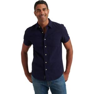 Lucky Brand Mens Short Sleeve Button Up One Pocket San Gabriel Shirt(Evening Blue)