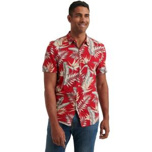 Lucky Brand Mens Short Sleeve Button Up One Pocket San Gabriel Shirt(Red Print)