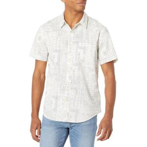 Lucky Brand Mens Short Sleeve Button Up One Pocket San Gabriel Shirt(White Print 2.0)