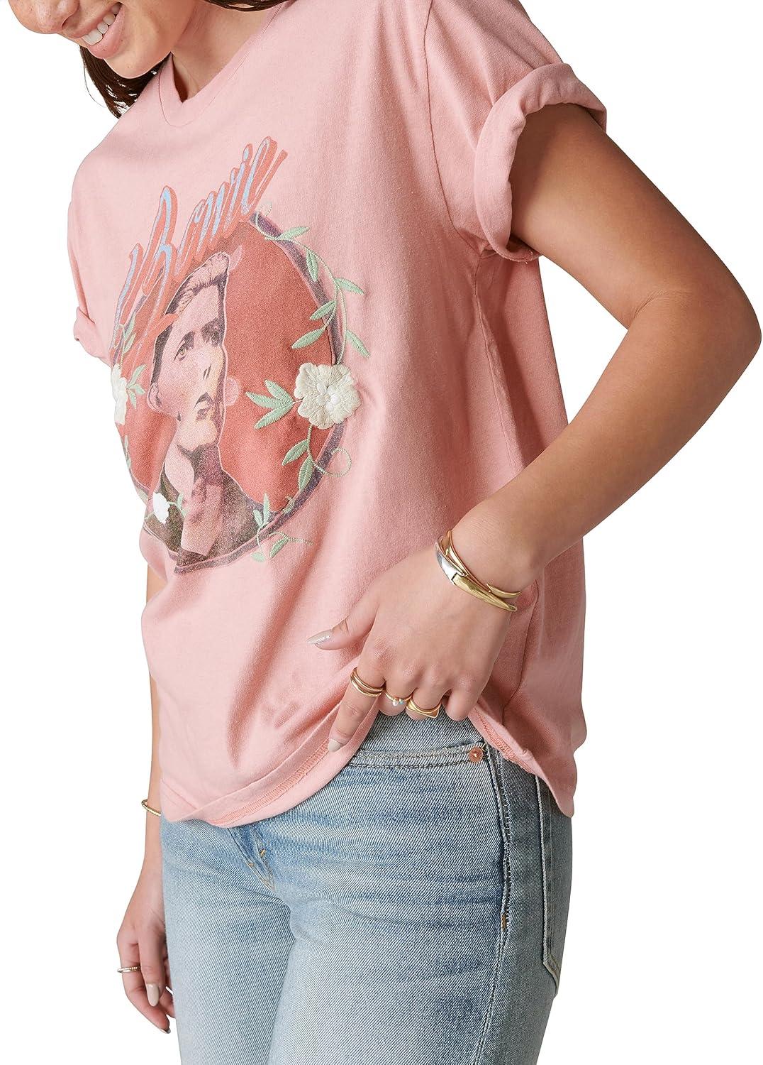 image:imageLucky Brand Womens Lucky Brand Womens Bowie Embroidery Boyfriend TeeTShirtRosette
