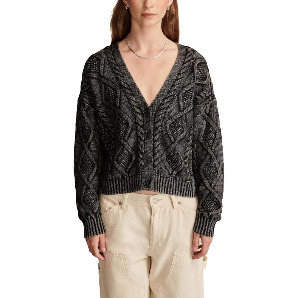 image:imageLucky Brand Womens Cable Stitch Long Sleeve CardiDark Black