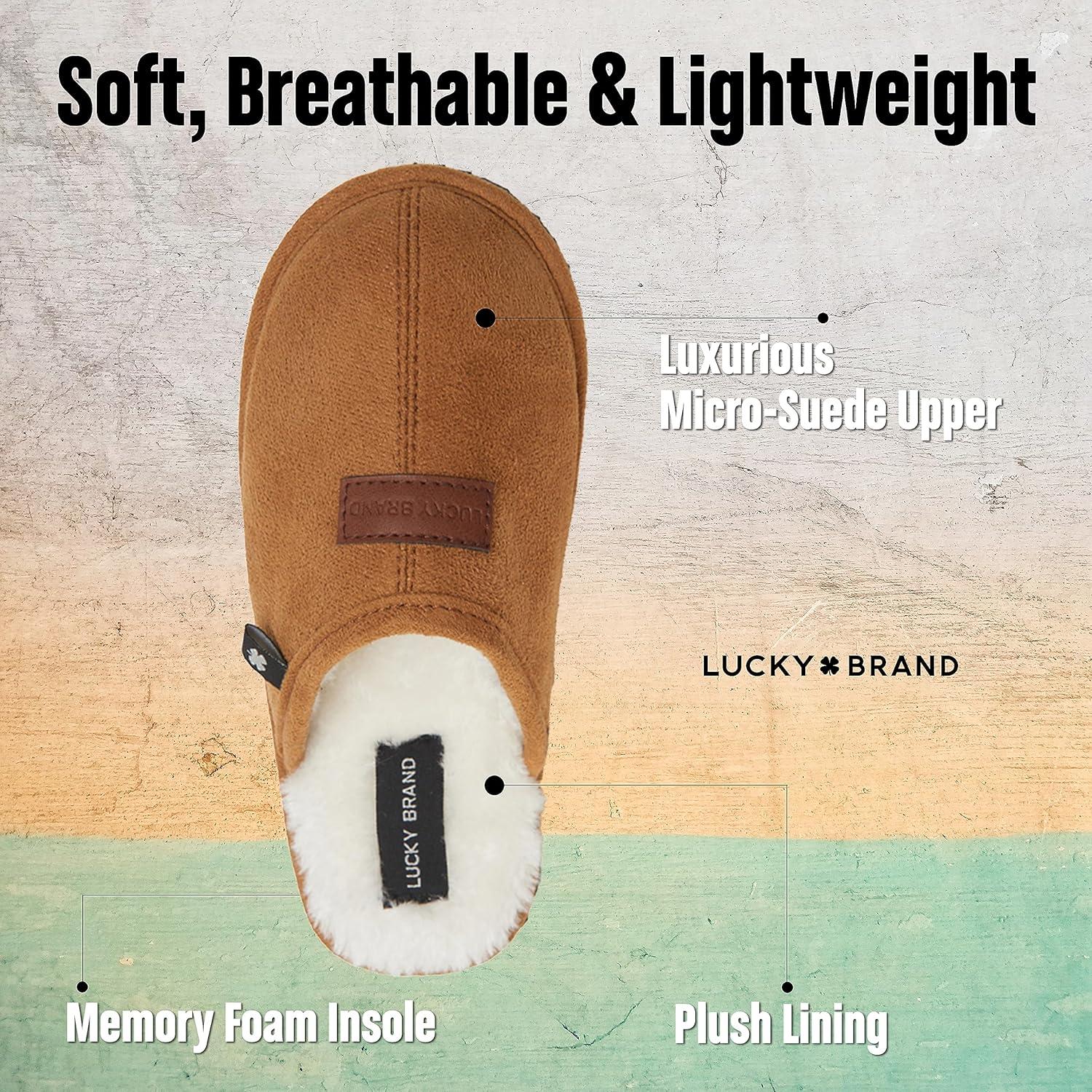 image:imageLucky Brand Boys Slippers Fuzzy Non Slip Memory Foam House Slippers for Kids Plush Soft Rubber Sole Bedroom ShoesTan