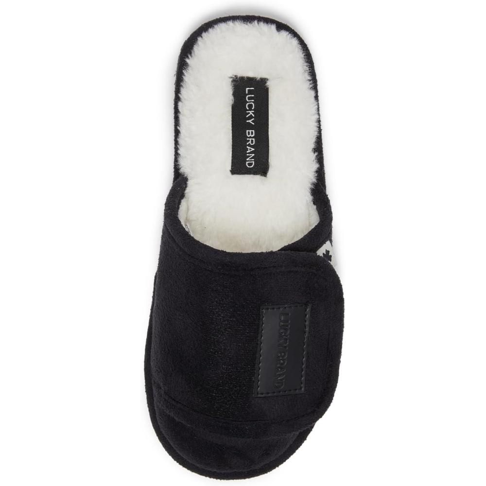 image:imageLucky Brand Boys Slippers Fuzzy Non Slip Memory Foam House Slippers for Kids Plush Soft Rubber Sole Bedroom ShoesBlack