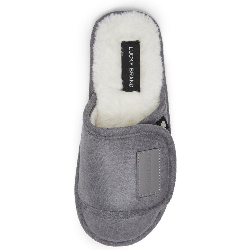 image:imageLucky Brand Boys Slippers  Fuzzy Non Slip Memory Foam House Slippers for Kids  Plush Soft Rubber Sole Bedroom ShoesGrey