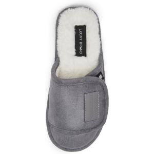 Lucky Brand Boys Slippers – Fuzzy Non Slip Memory Foam House Slippers for Kids – Plush Soft Rubber Sole Bedroom Shoes(Grey)