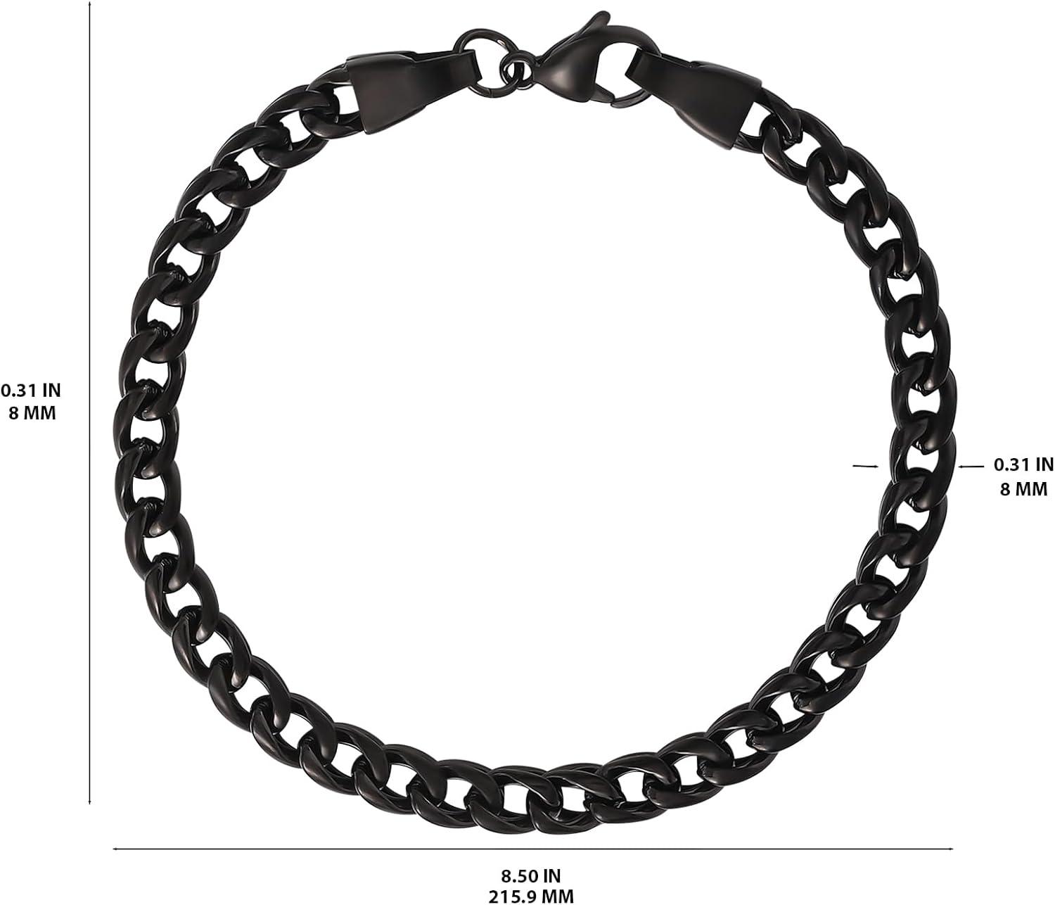 image:imageLucky Brand Mens Stainless Steel 8MM Figaro Bracelet Black Plated Durable Chain Link Jewelry