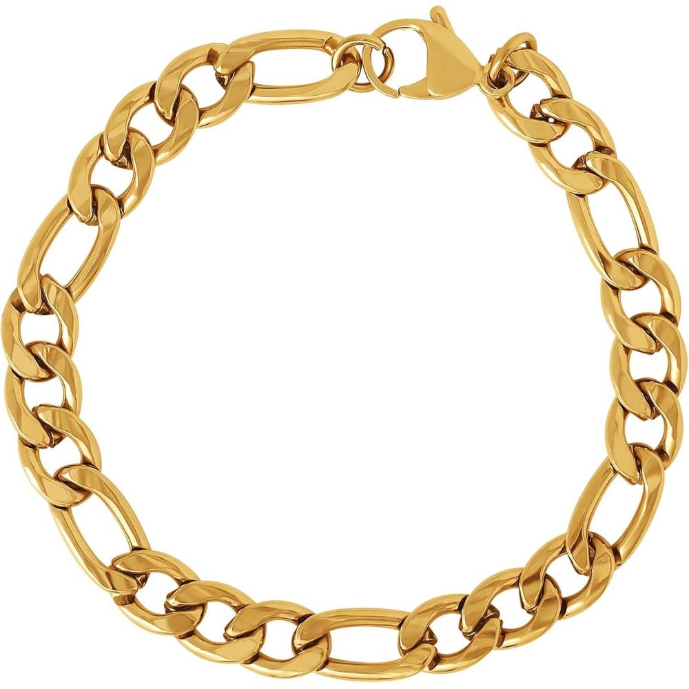 image:imageLucky Brand Mens Stainless Steel Bracelet 85 GoldPlated Figaro Chain Bracelet for Men
