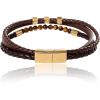 Lucky Brand 3-Row Brown Bracelet for Men 8.5″, Gold-Tone Stainless Steel Braided Bracelet with Beads